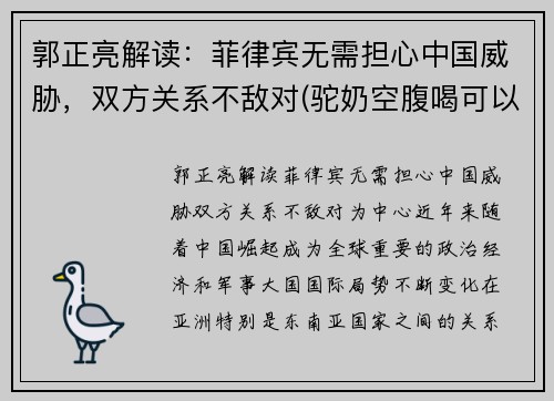 郭正亮解读：菲律宾无需担心中国威胁，双方关系不敌对(驼奶空腹喝可以吗)