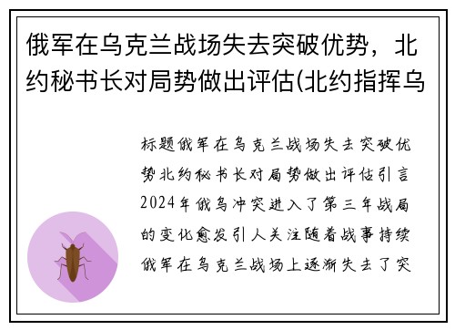 俄军在乌克兰战场失去突破优势，北约秘书长对局势做出评估(北约指挥乌克兰开战)